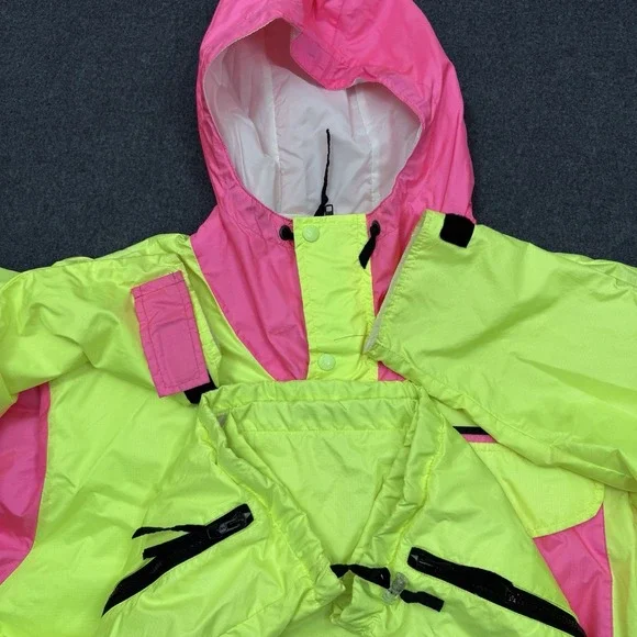 Serac Neon Windbreaker Jacket Mens Large Colorblock 90s Ski Anorak - Picture 9 of 13